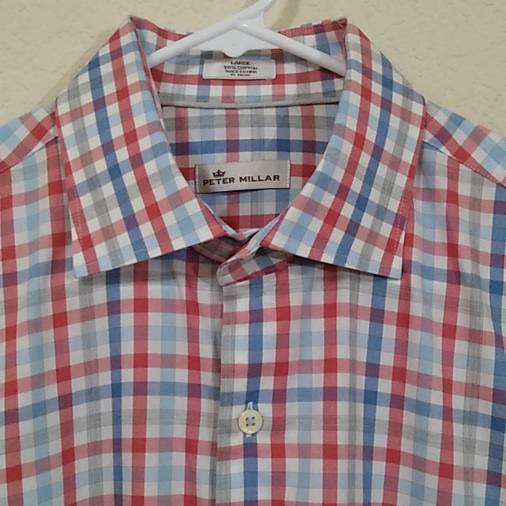 Peter Millar Button-Down - White Plaid - Large - image 4